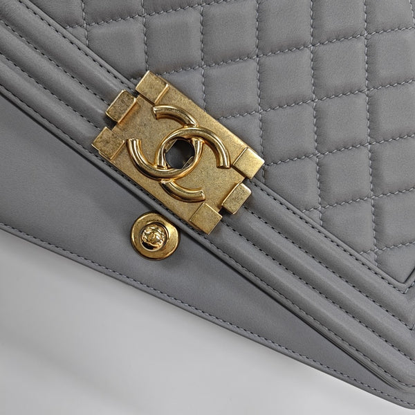 BOY CHANEL Medium Quilted Grained Calfskin Gray