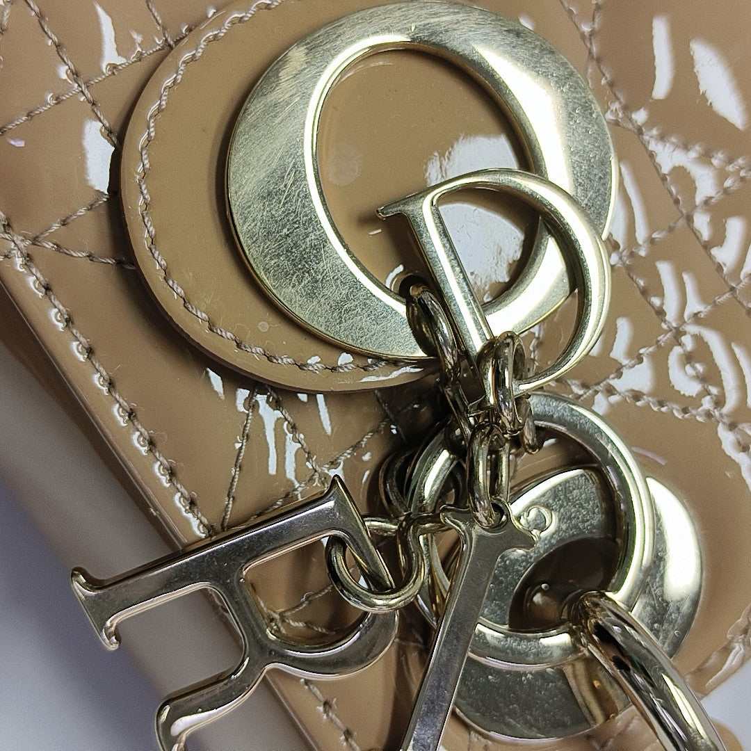 Lady Dior Mini Cannage Patent Leather Beige