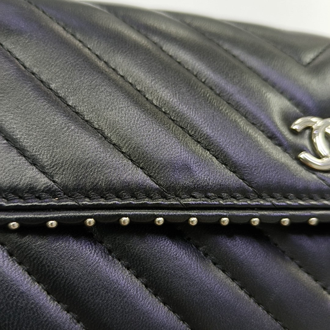 WOC Chevron Lambskin Black Wallet
