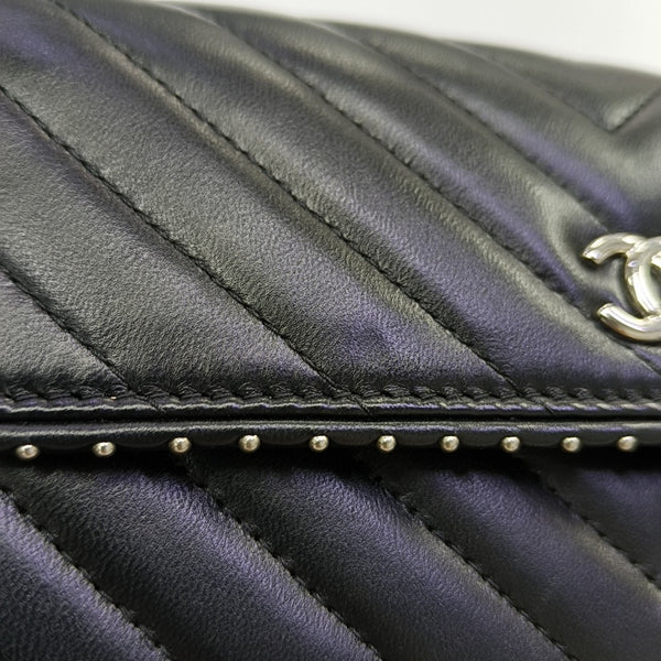 WOC Chevron Lambskin Black Wallet
