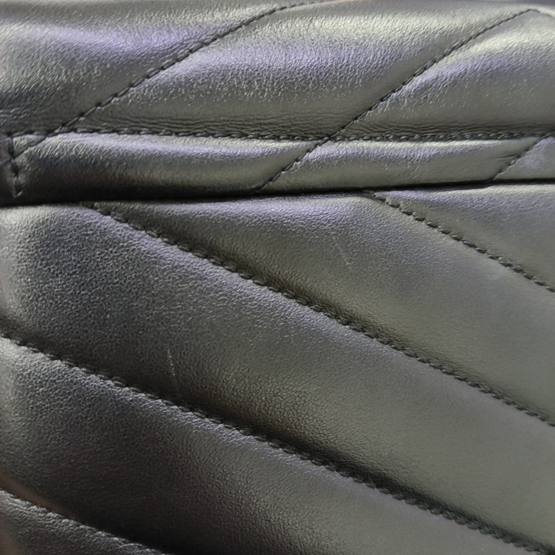Chevron Calfskin Shoulder Bag Black