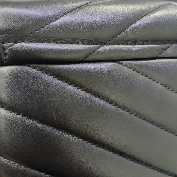 Chevron Calfskin Shoulder Bag Black