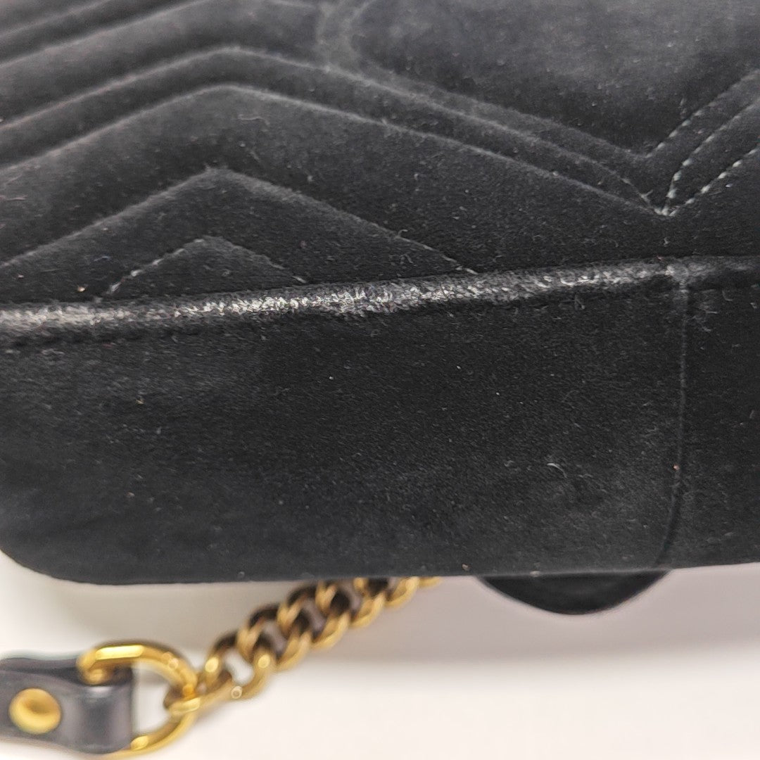 GG Marmont Small Quilted Velvet Black