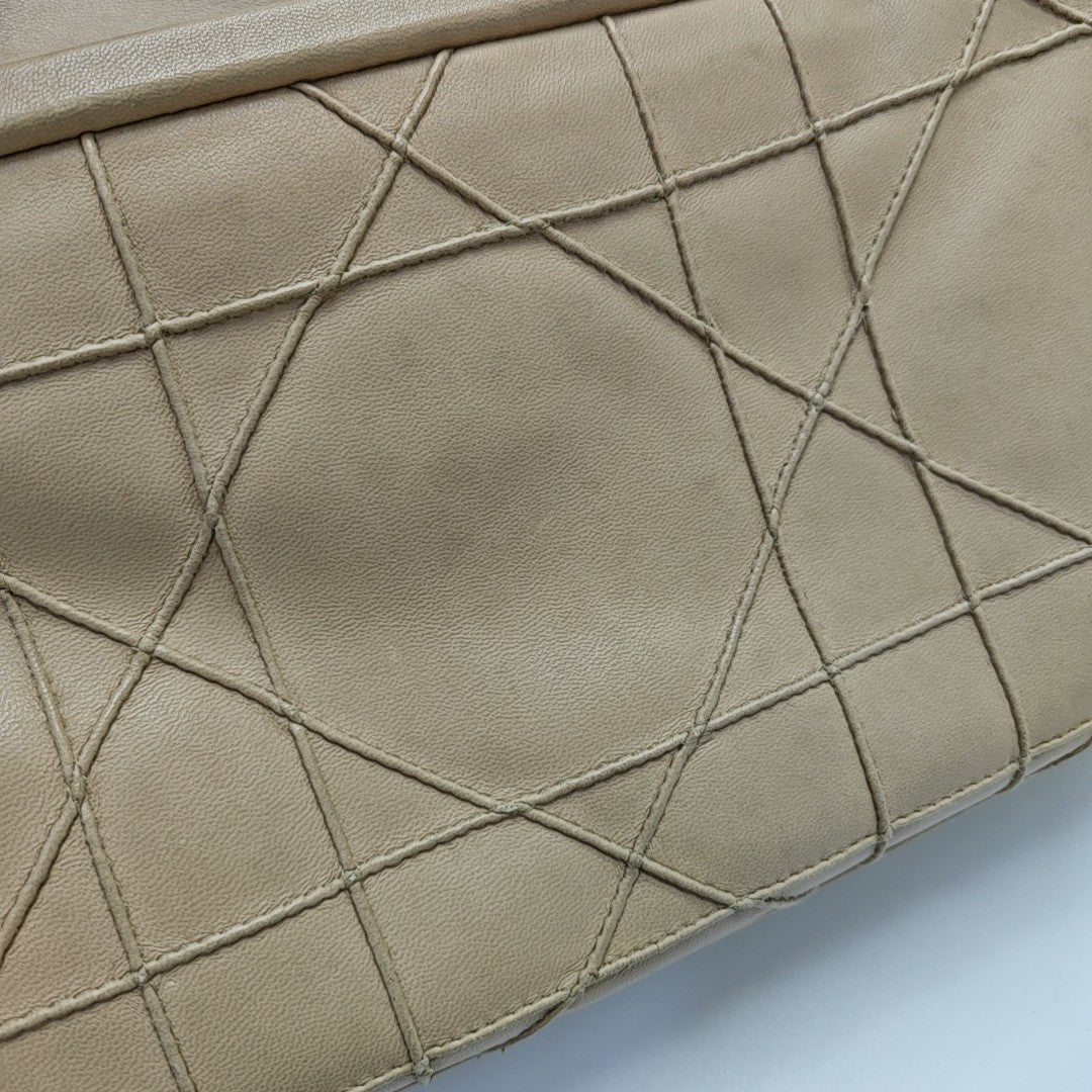 Cannage Calfskin Top Handle Bag Beige
