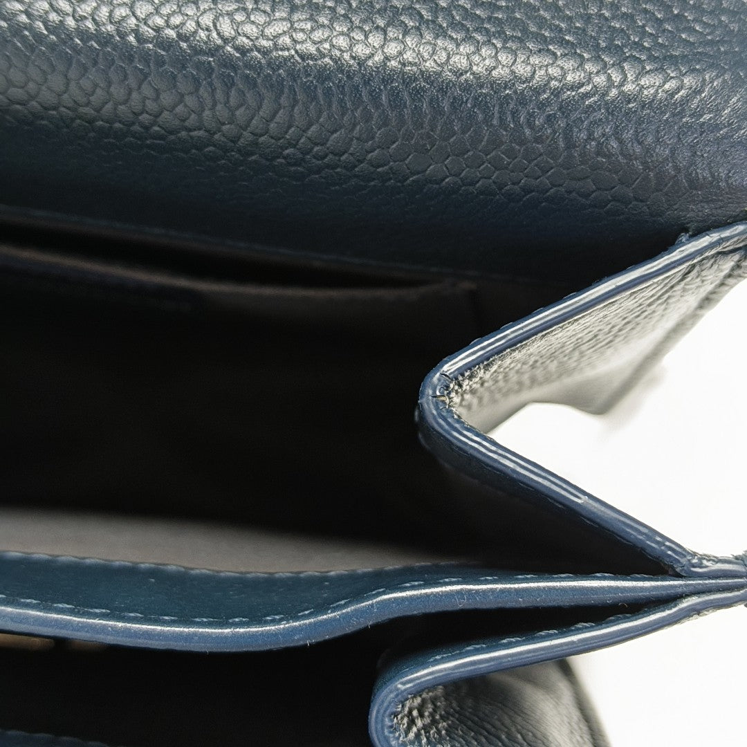 Quilted Grained Calfskin Crossbody Bag Blue