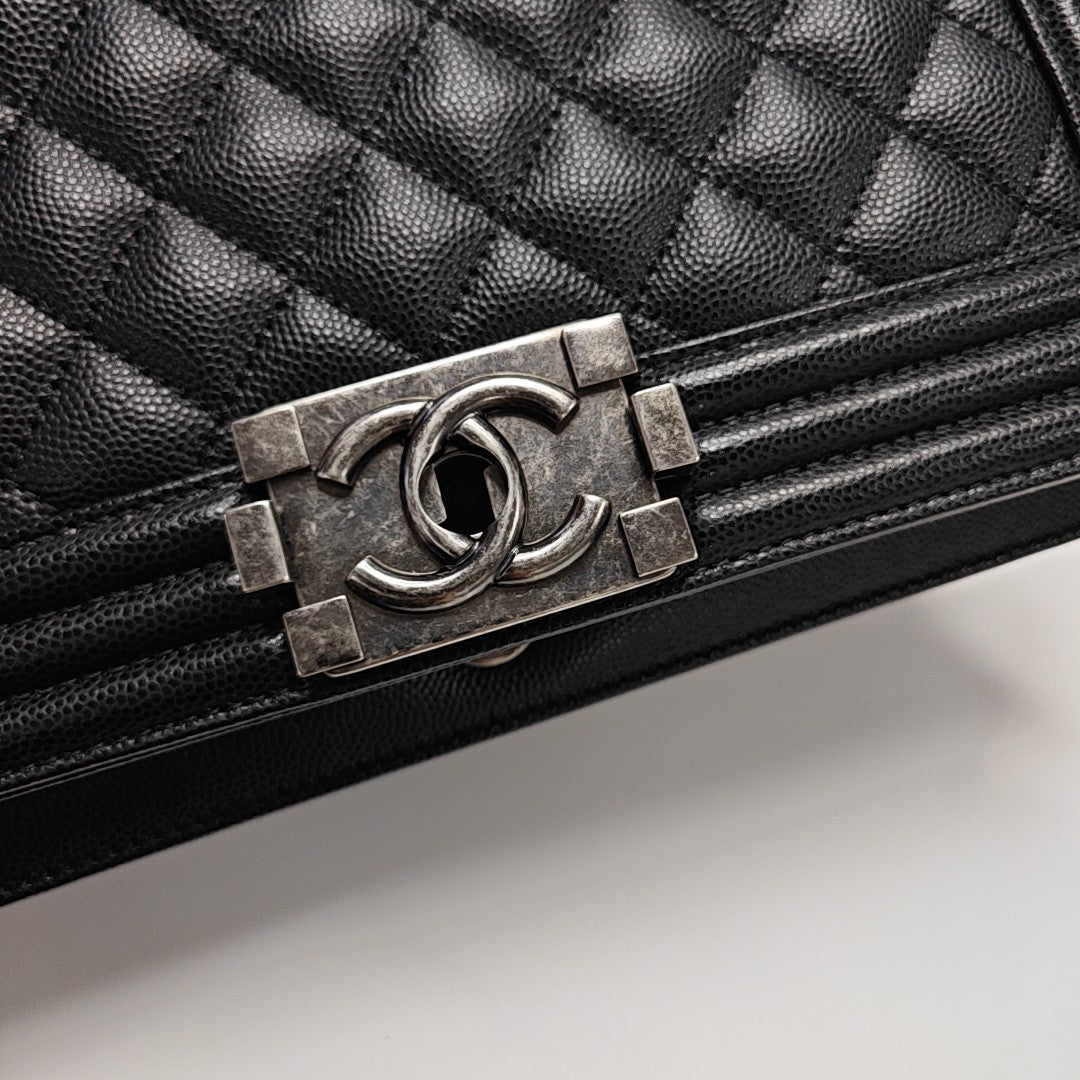 BOY CHANEL Medium Quilted Grained Calfskin Black