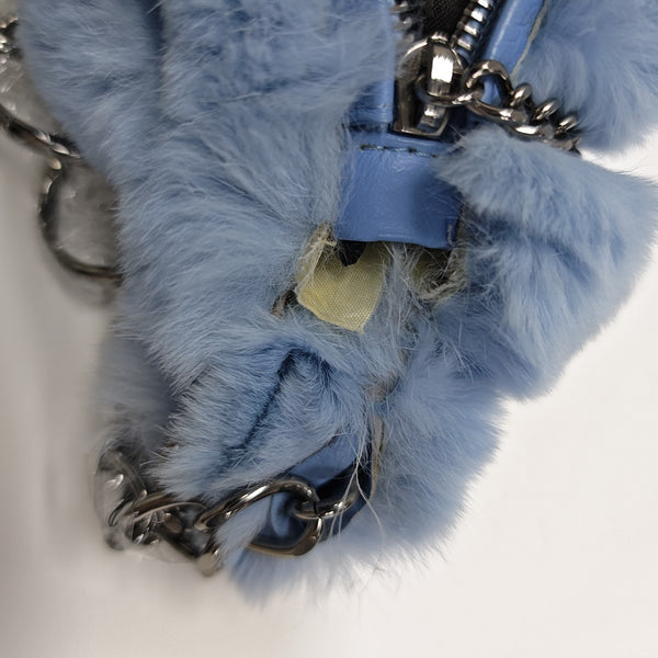 Rabbit Fur Top Handle Bag Blue