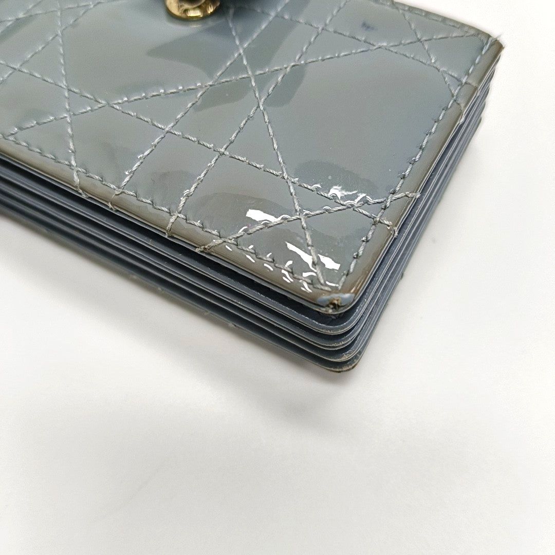 Authenticated pre-owned  Lady Dior Cannage Patent Leather Blue Card Holder - Card Holder at Looply