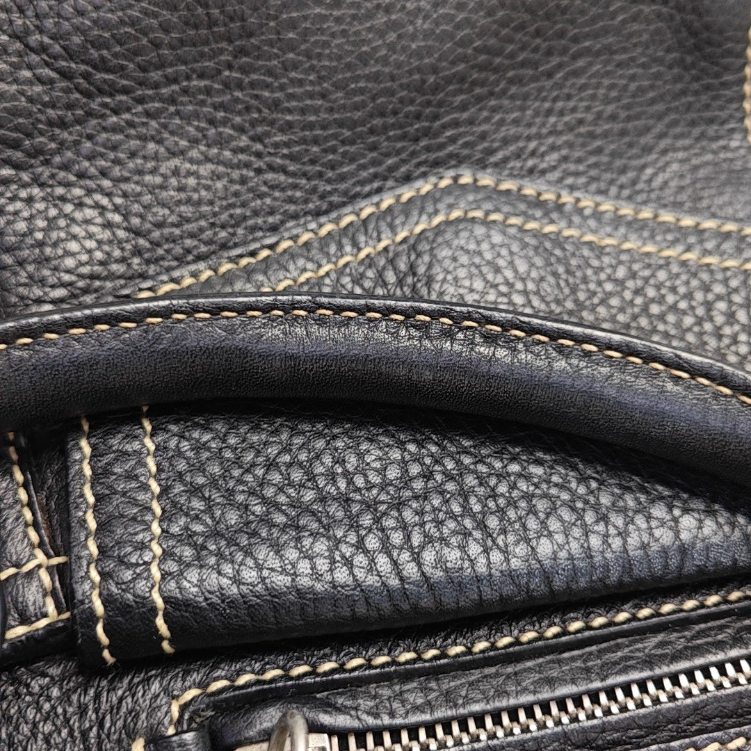 Leather Top Handle Bag Black