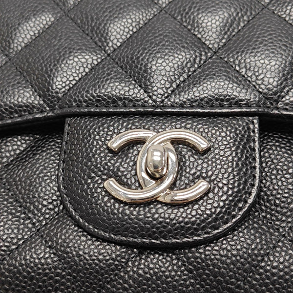 Quilted Grained Calfskin Shoulder Bag Large Black