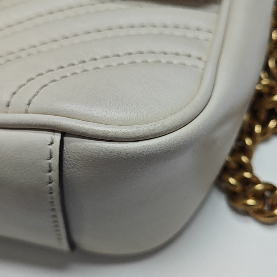 GG Marmont Small Quilted Calfskin White