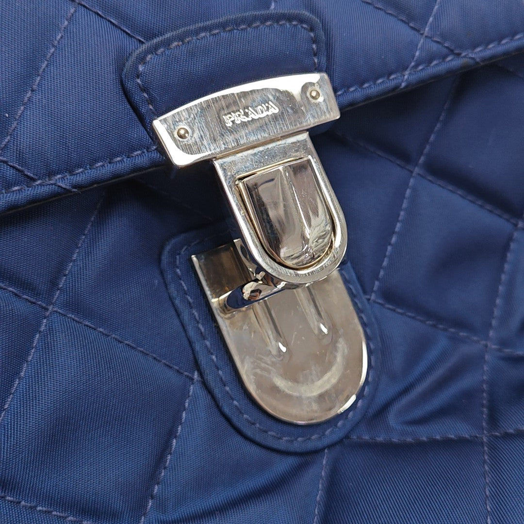 Quilted Nylon Shoulder Bag Blue