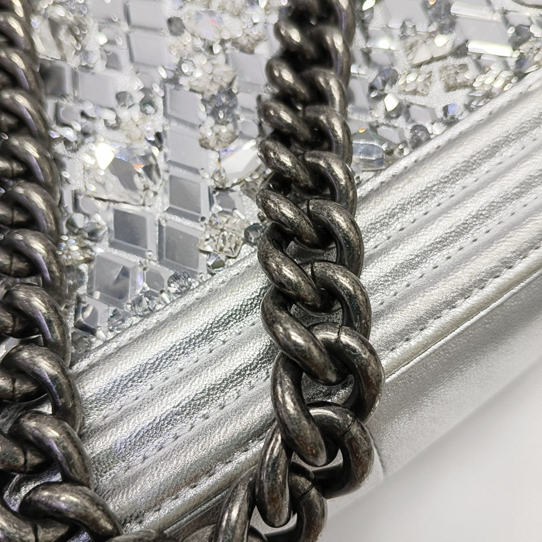 BOY CHANEL Medium Lambskin Silver
