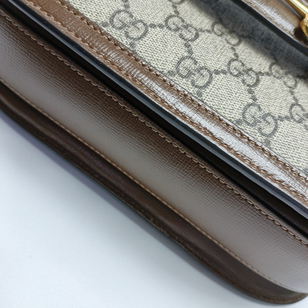 Horsebit 1955 Medium Monogram Coated Canvas Beige