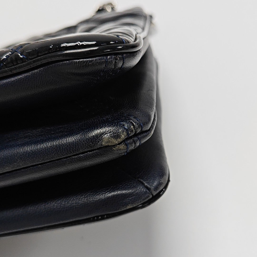 Quilted Patent Leather Top Handle Bag Blue
