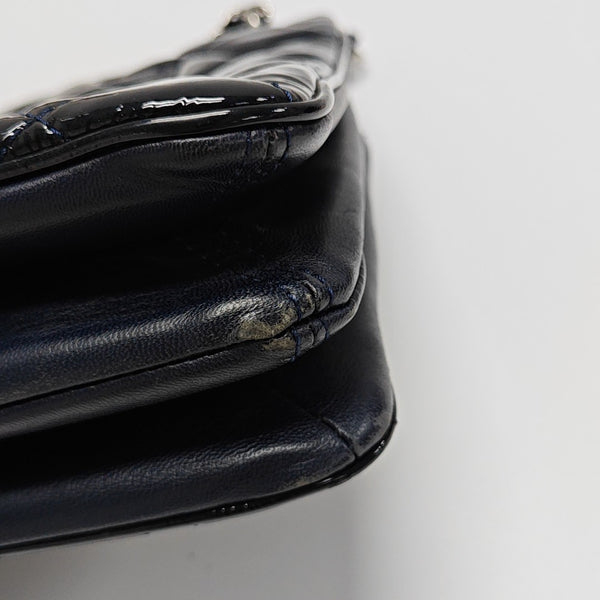 Quilted Patent Leather Top Handle Bag Blue