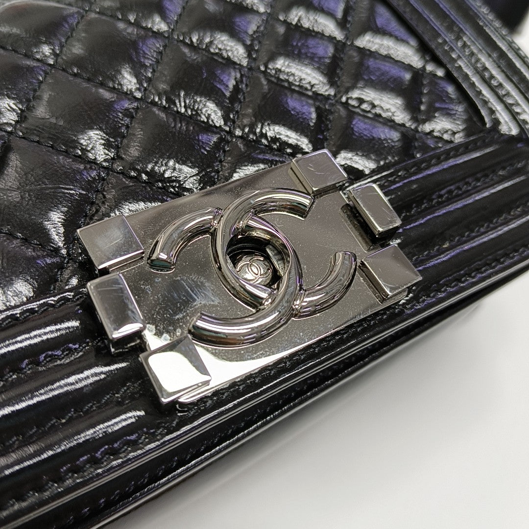 BOY CHANEL Small Quilted Patent Leather Black