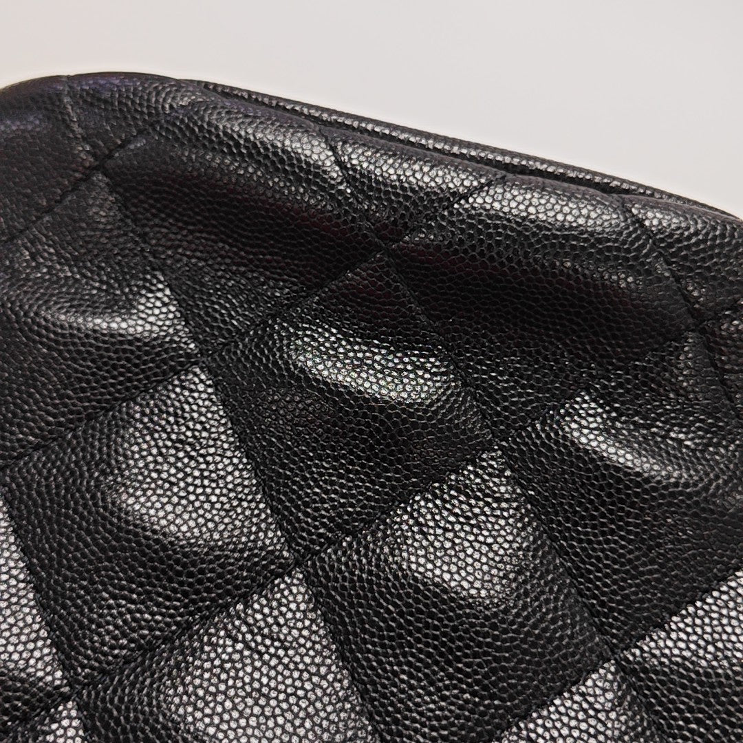 Quilted Grained Calfskin Shoulder Bag Black
