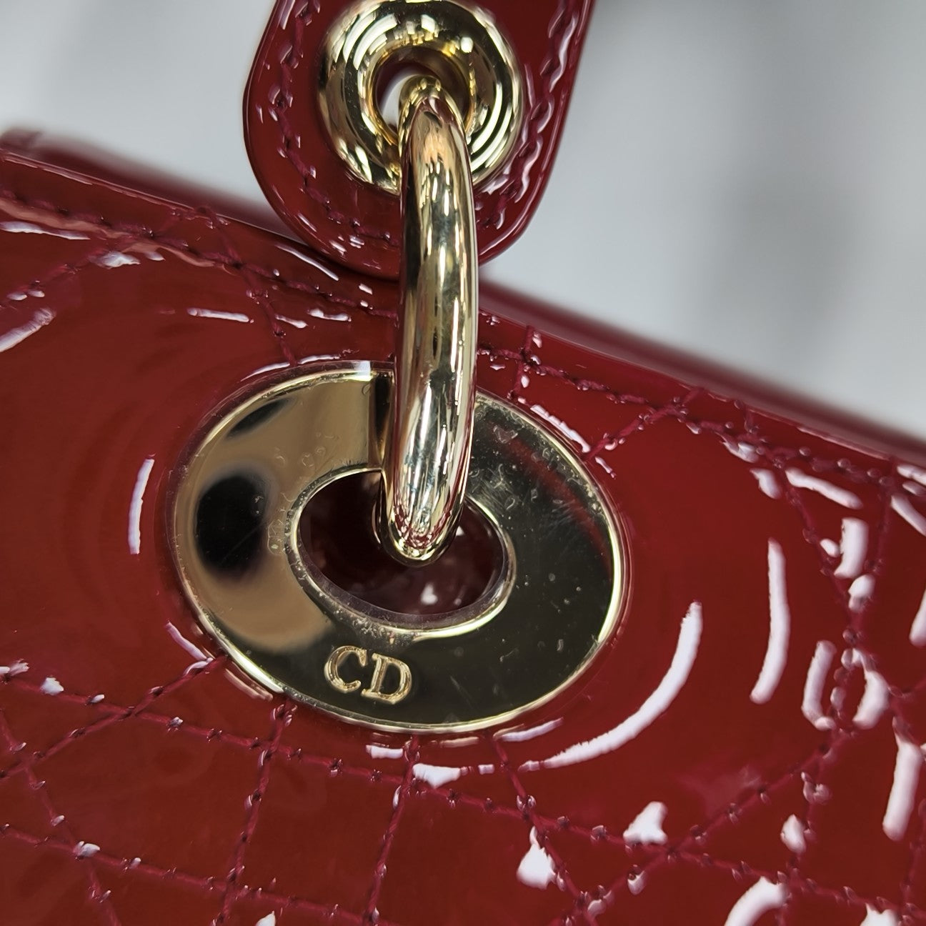 Lady Dior Medium Cannage Patent Leather Red