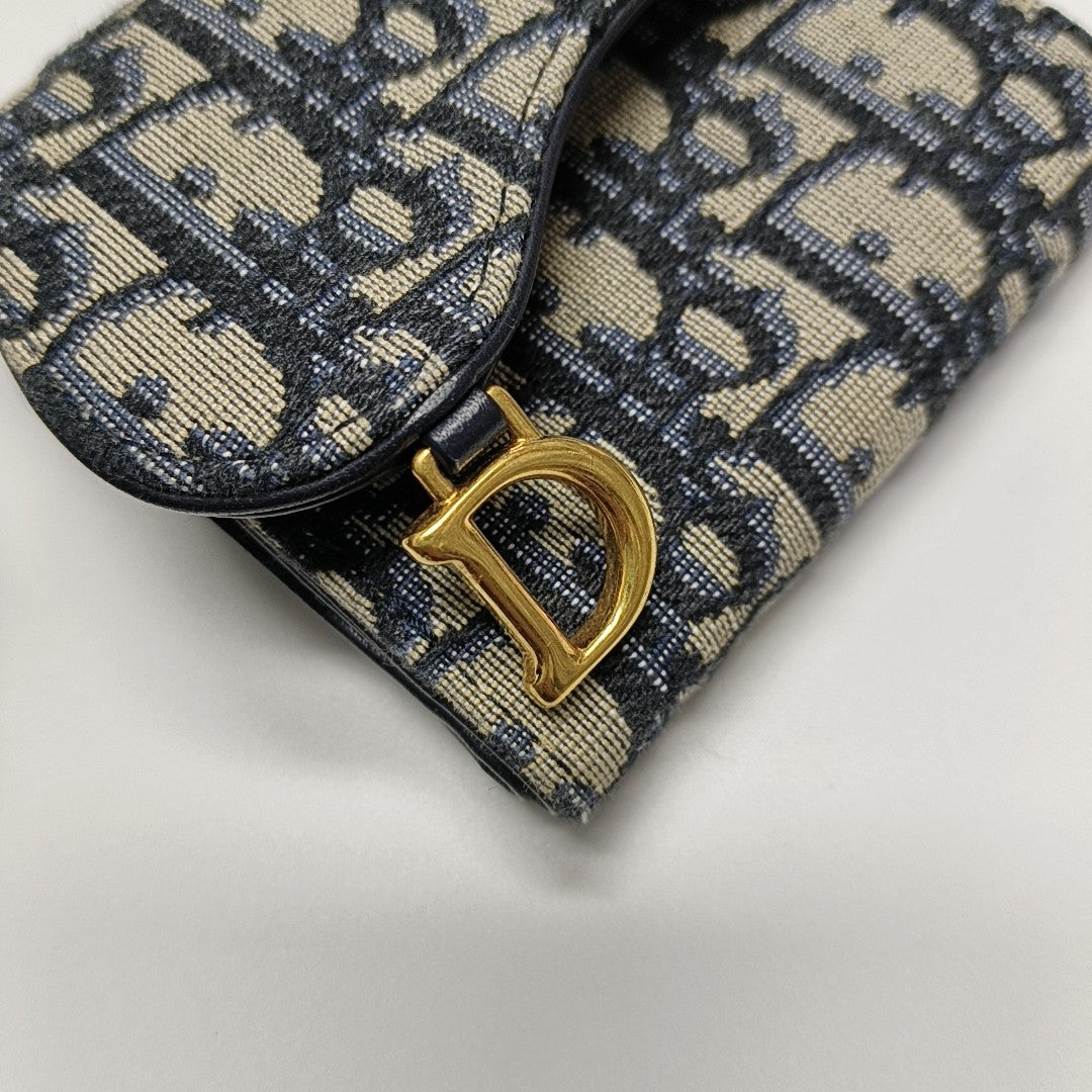 Saddle Mini Oblique Canvas Blue Wallet