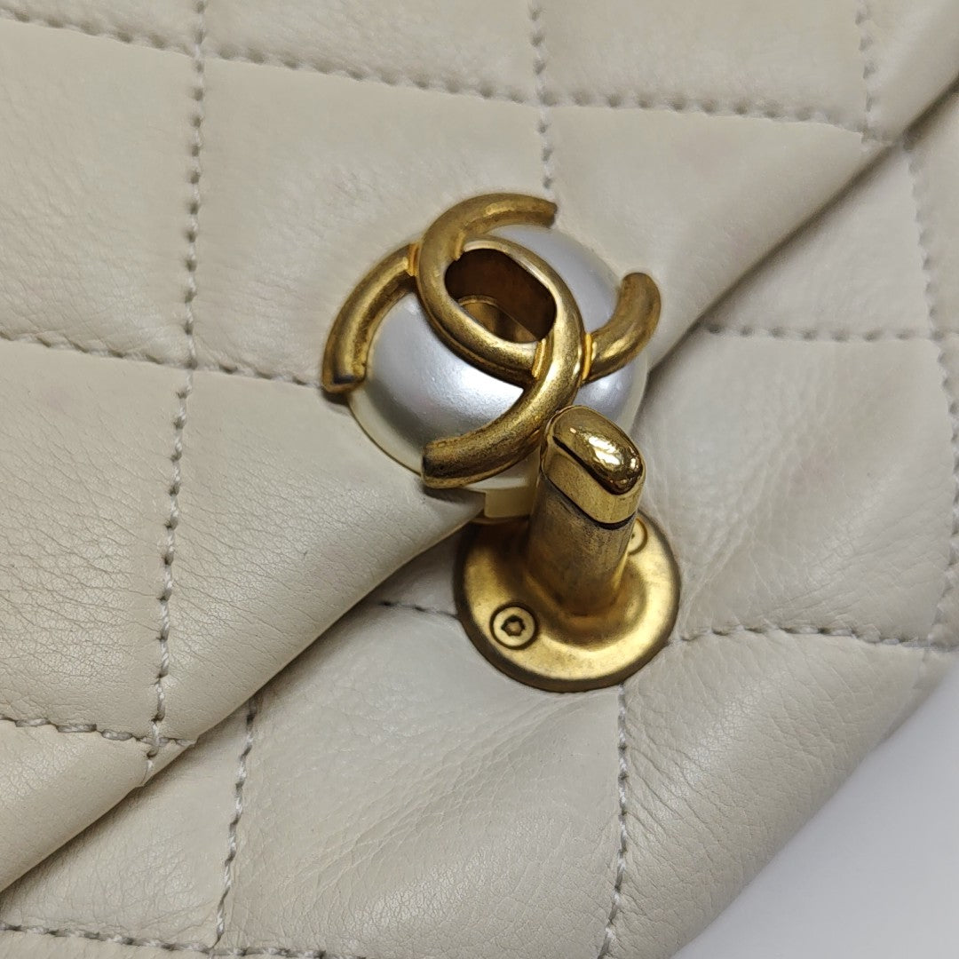 Quilted Calfskin Shoulder Bag White
