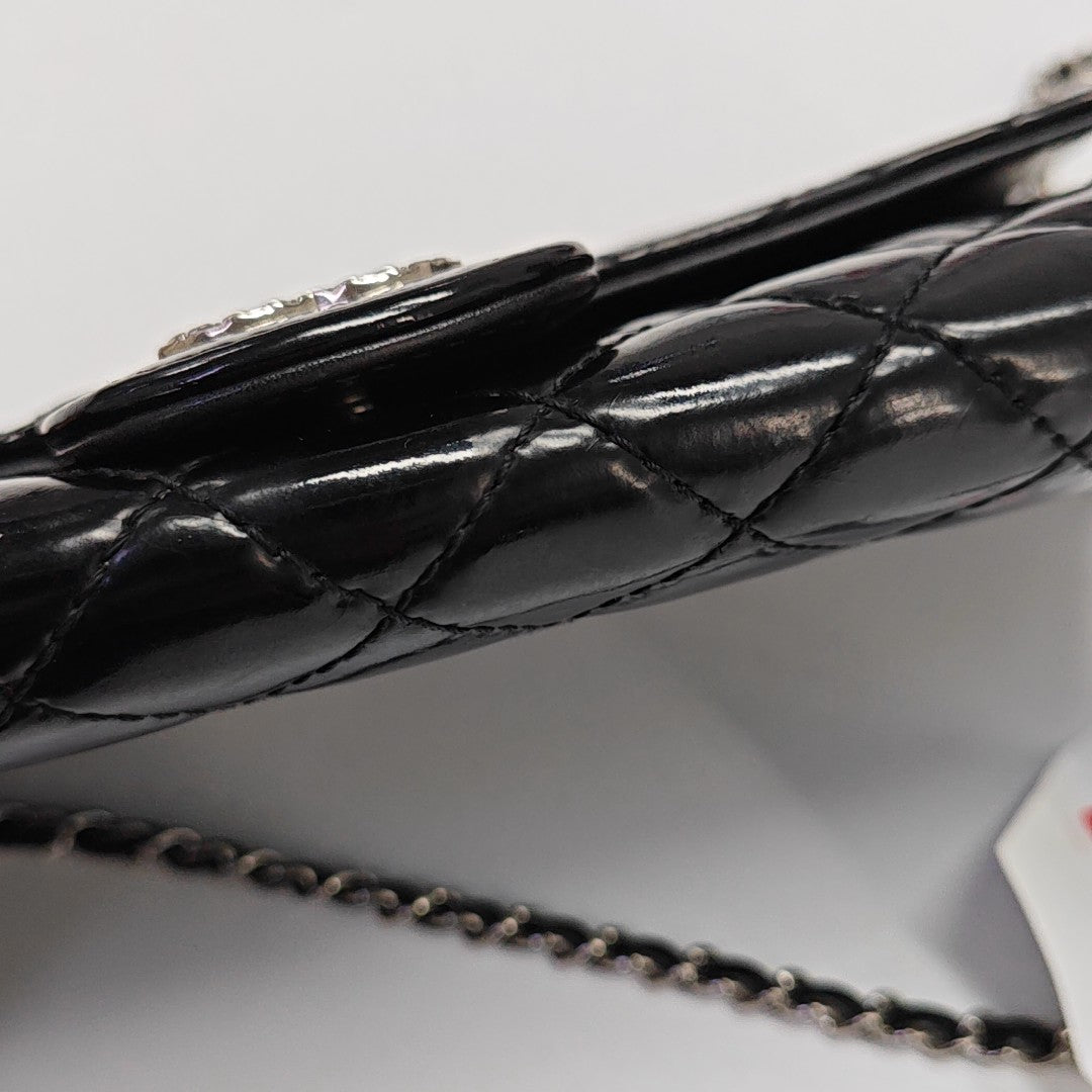 Quilted Patent Leather Top Handle Bag Black