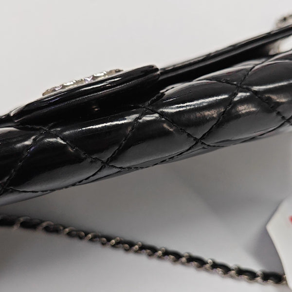 Quilted Patent Leather Top Handle Bag Black