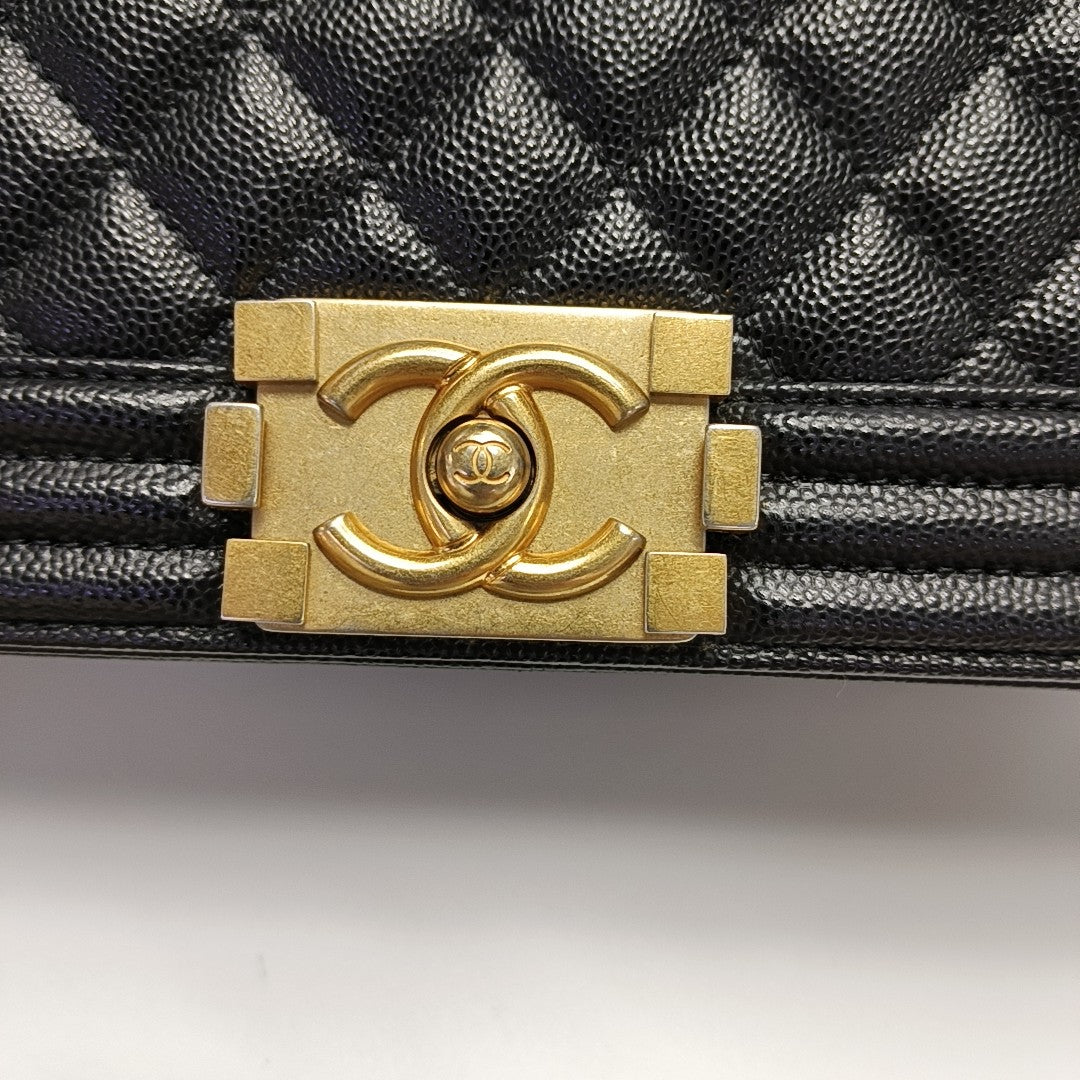 BOY CHANEL Medium Quilted Grained Calfskin Black
