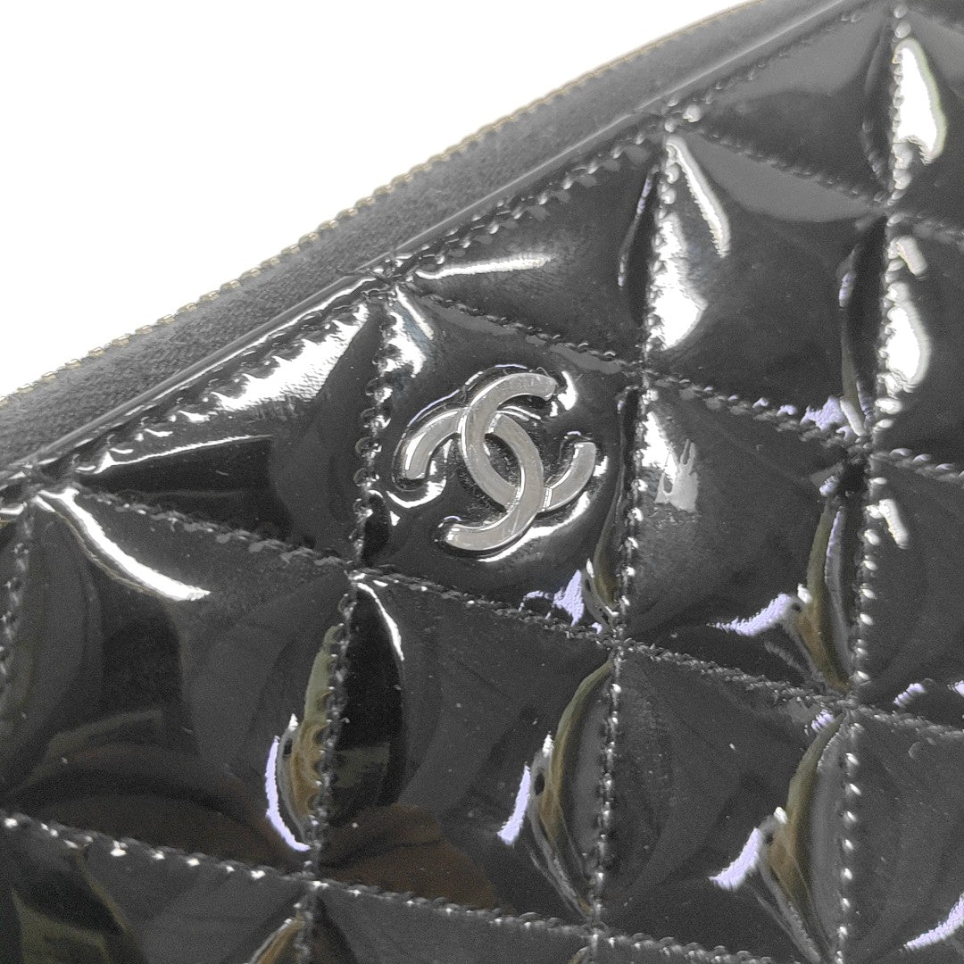Quilted Patent Leather Wallet Black