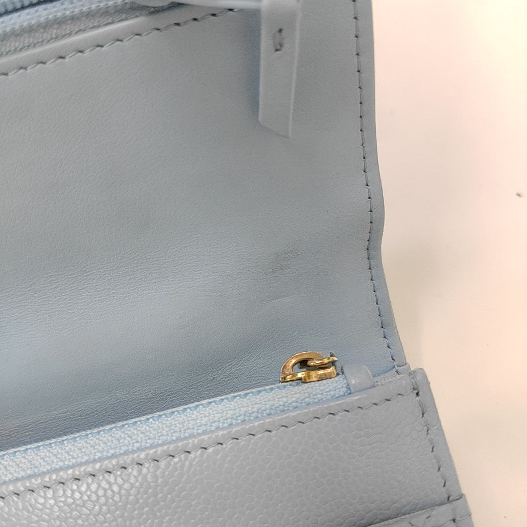 Quilted Grained Calfskin Shoulder Bag Blue
