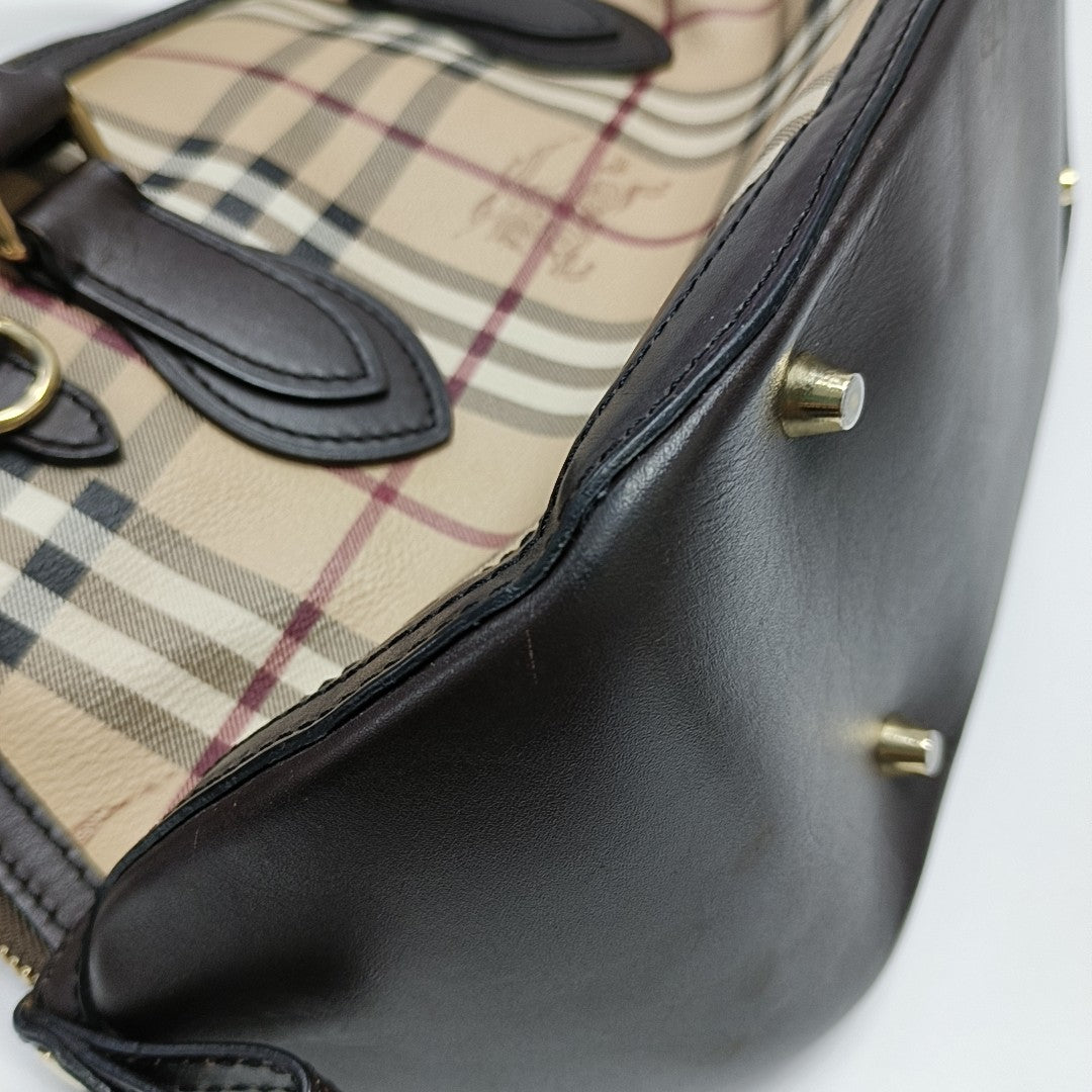 Coated Canvas Top Handle Bag Small Beige