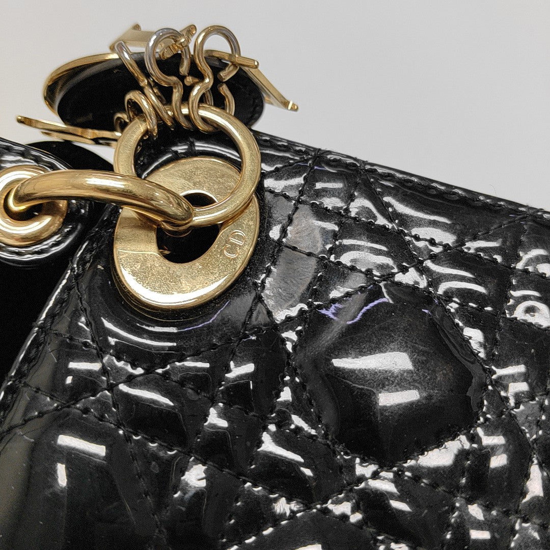 Lady Dior Mini Cannage Patent Leather Black
