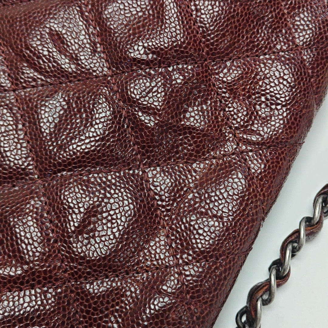 Quilted Grained Calfskin Shoulder Bag Red