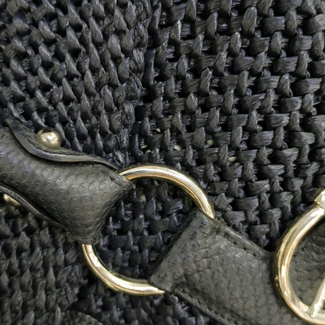 Straw Top Handle Bag Black