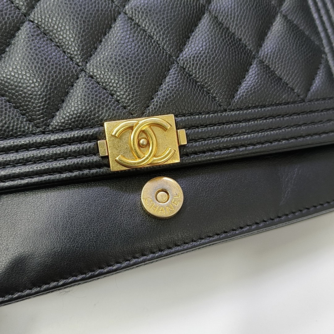 BOY CHANEL Mini Quilted Grained Calfskin Black