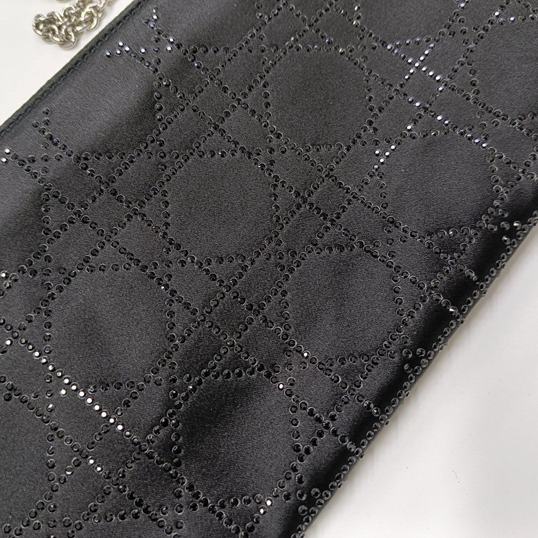 Cannage Silk Satin Shoulder Bag Black