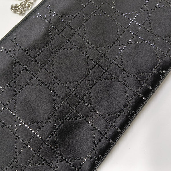 Cannage Silk Satin Shoulder Bag Black
