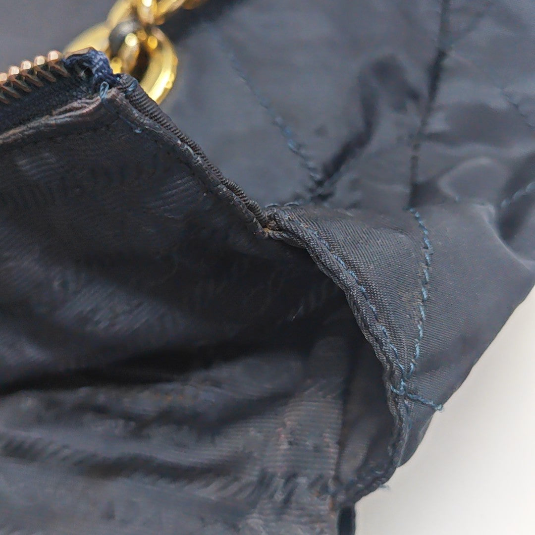 Quilted Nylon Shoulder Bag Blue