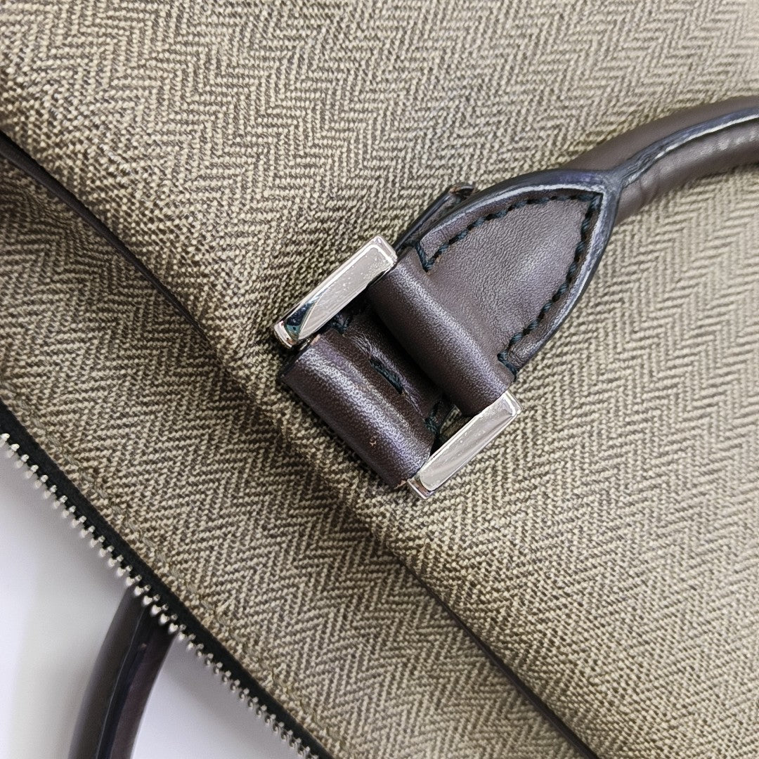 Coated Canvas Top Handle Bag Brown
