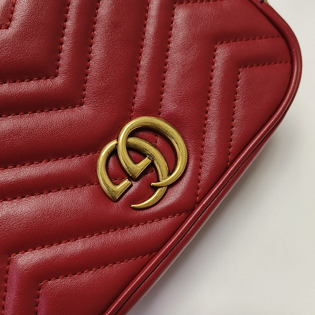 GG Marmont Super Mini Quilted Calfskin Red