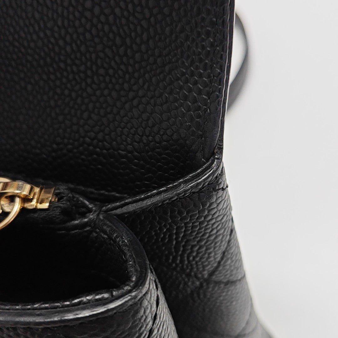 Quilted Grained Calfskin Shoulder Bag Black