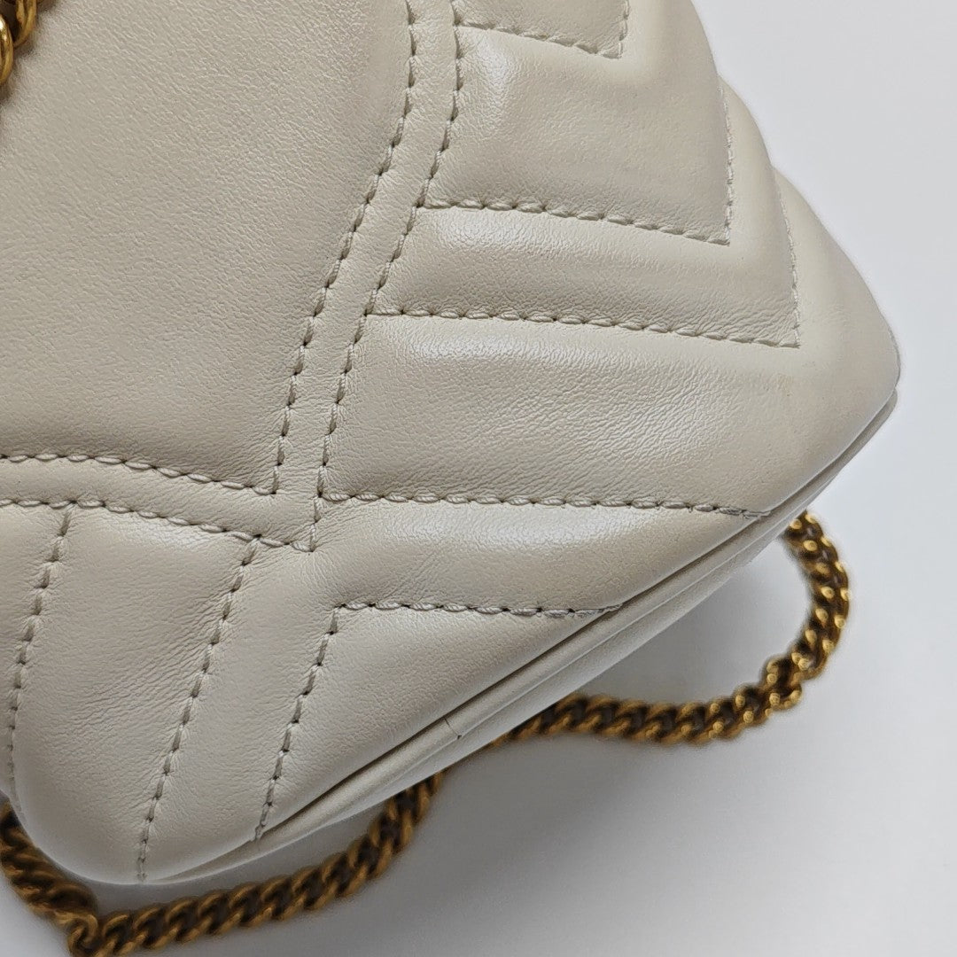 GG Marmont Mini Quilted Calfskin White