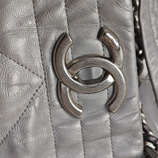 Quilted Calfskin Tote Bag Silver