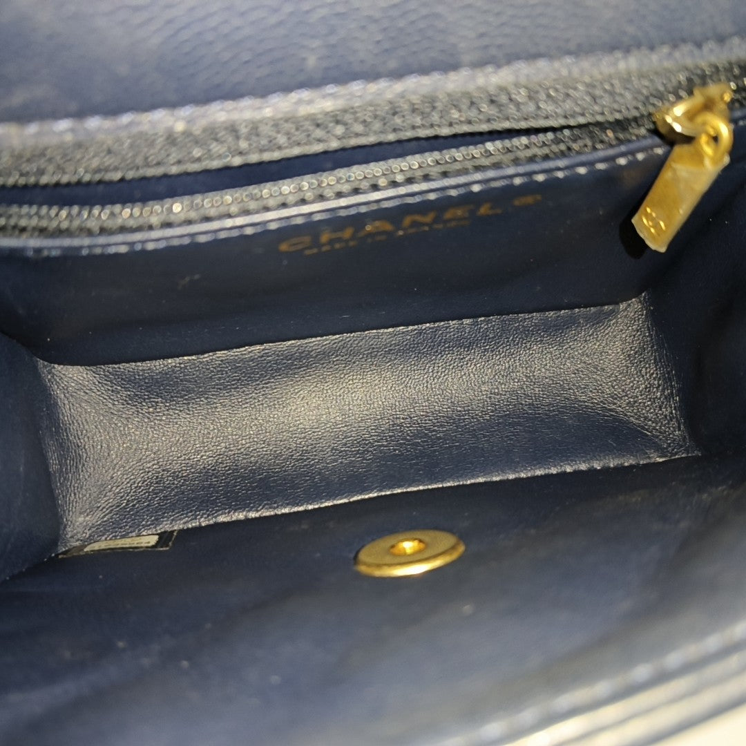 Quilted Grained Calfskin Shoulder Bag Blue