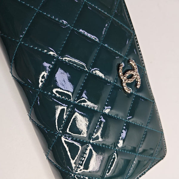 Quilted Patent Leather Wallet Blue