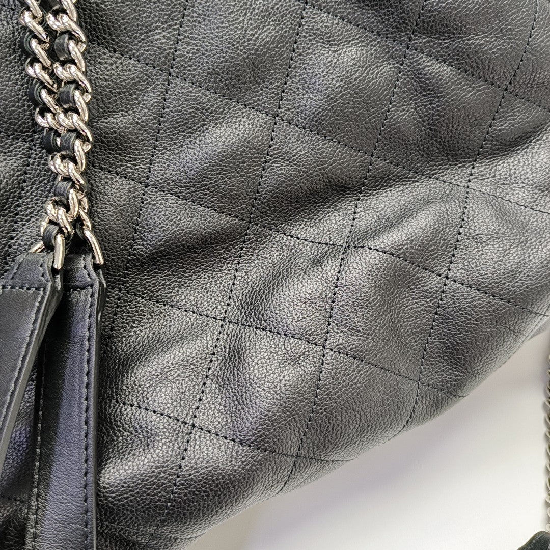 Quilted Grained Calfskin Backpack Black