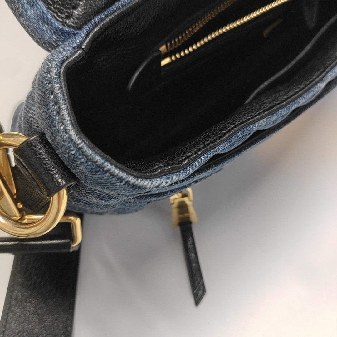 Quilted Denim Shoulder Bag Blue