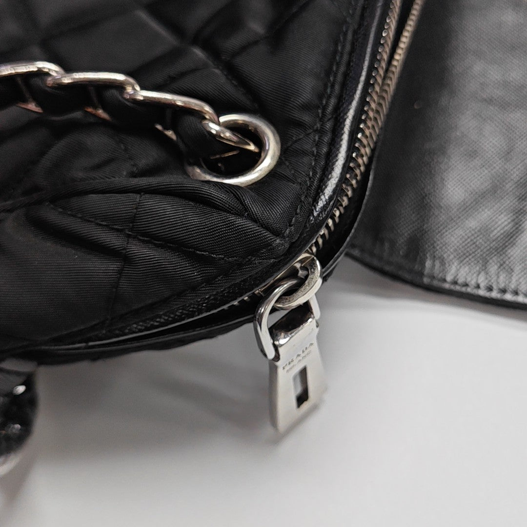 Quilted Nylon Shoulder Bag Black
