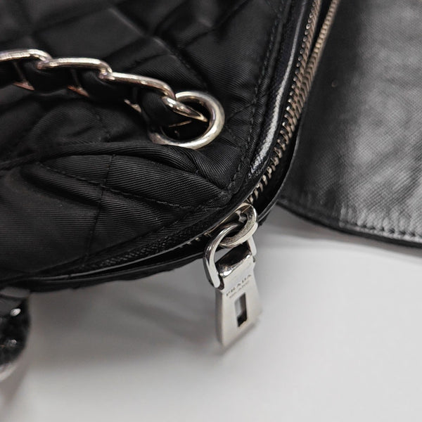 Quilted Nylon Shoulder Bag Black
