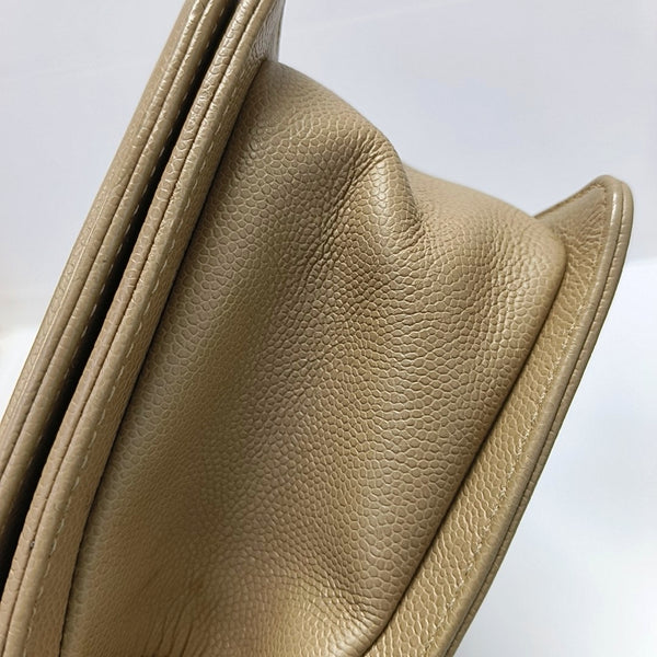 BOY CHANEL Medium Chevron, Quilted Grained Calfskin Beige